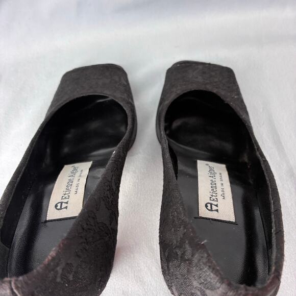 Etienne Aigner All Lace Block Heel Pumps Made in Spain Women's 6 Square Peep Toe - Picture 7 of 13